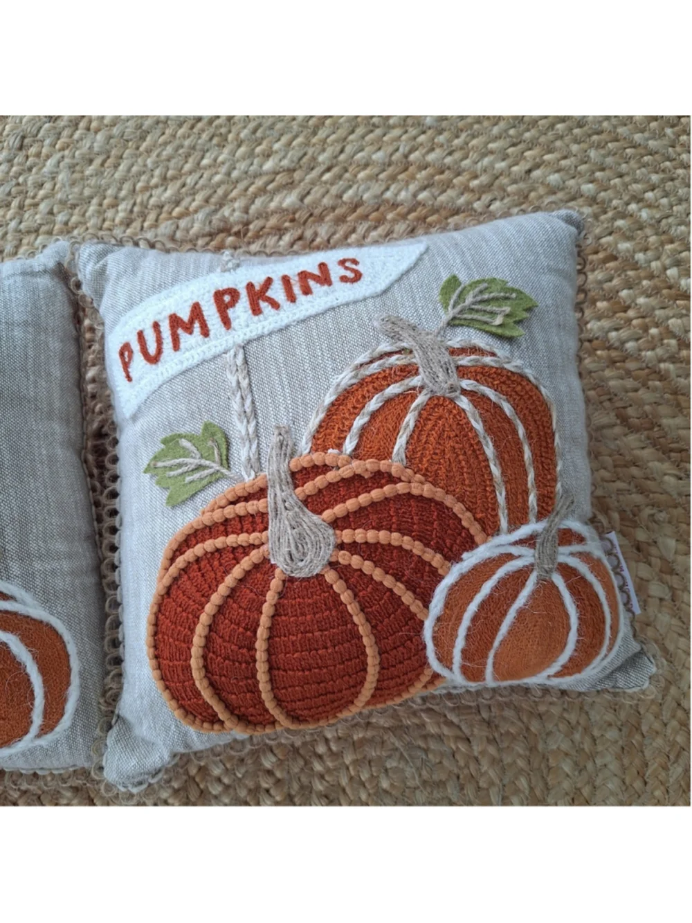 Set Of Two GILDED MAPLE Pumpkin Decorative Throw Pillows Flax Fall Decor 11X11