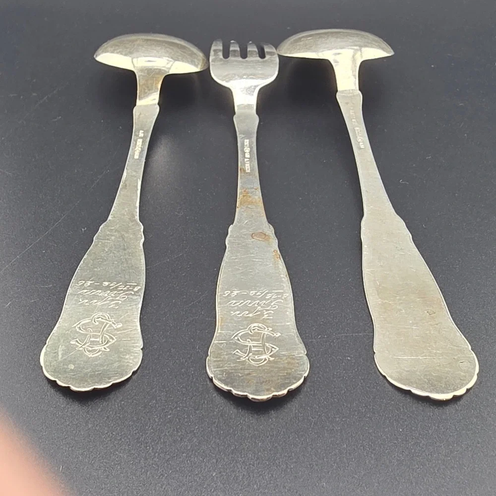 Antique‎ A. Frisch 830S Silver Flatware Set 3pc Floral Monogrammed 1926