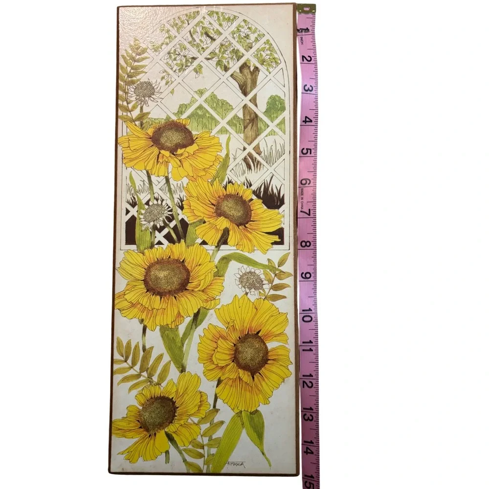Vintage F Massa Sunflower Wall Art Plaques Pair Retro 70s Garden Decor 15x5‎