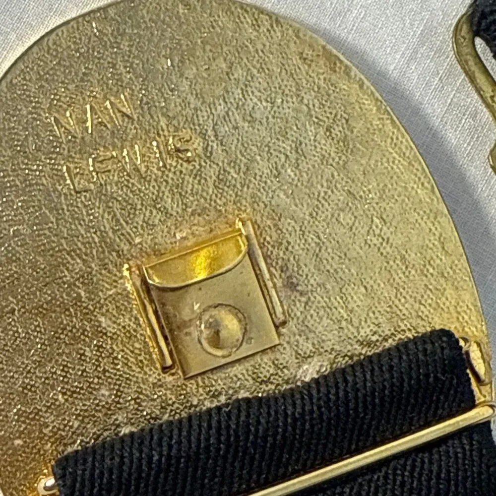 Vintage Nan Lewis Black & Gold Sculptural Enamel Buckle Belt | 1980s Modernist S