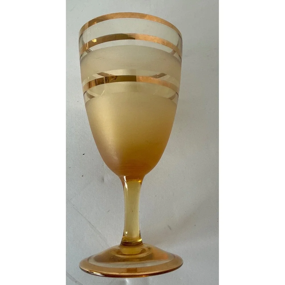 Bohemia‎ Crystal Vintage Amber Glass Decanter Set Gold Encrusted Floral 5pc MCM