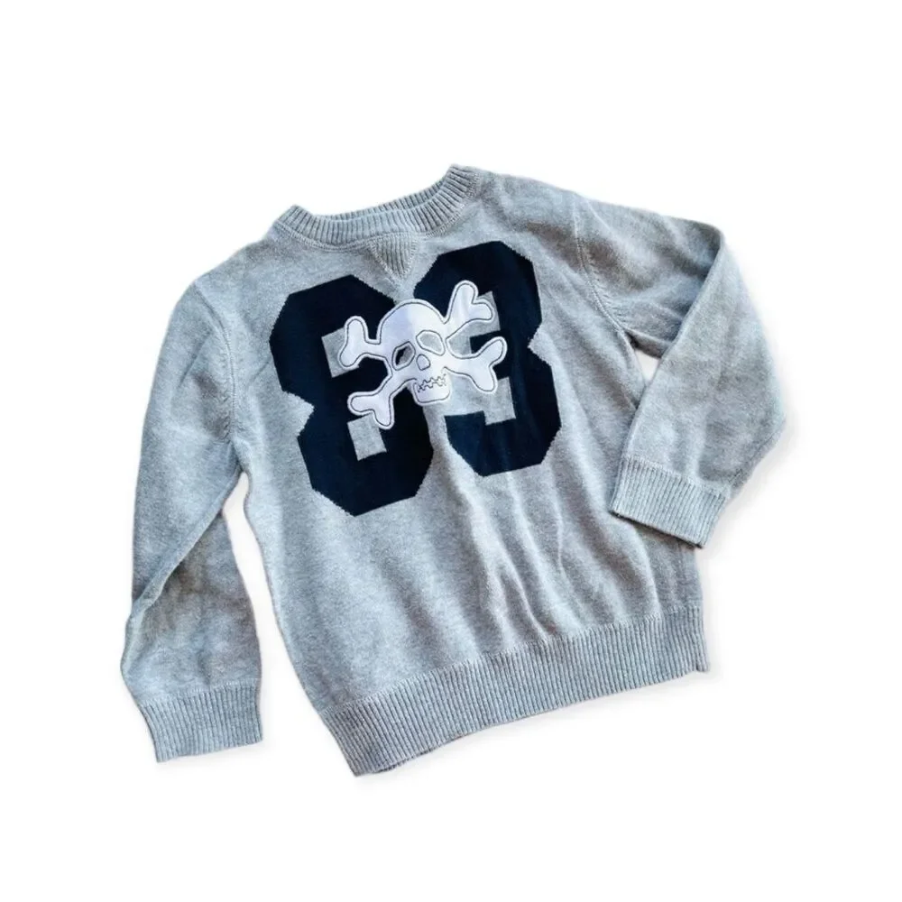 Boys Gymboree Skull & Crossbones Crew Neck Pullover Sweater - Sz XS 3/4