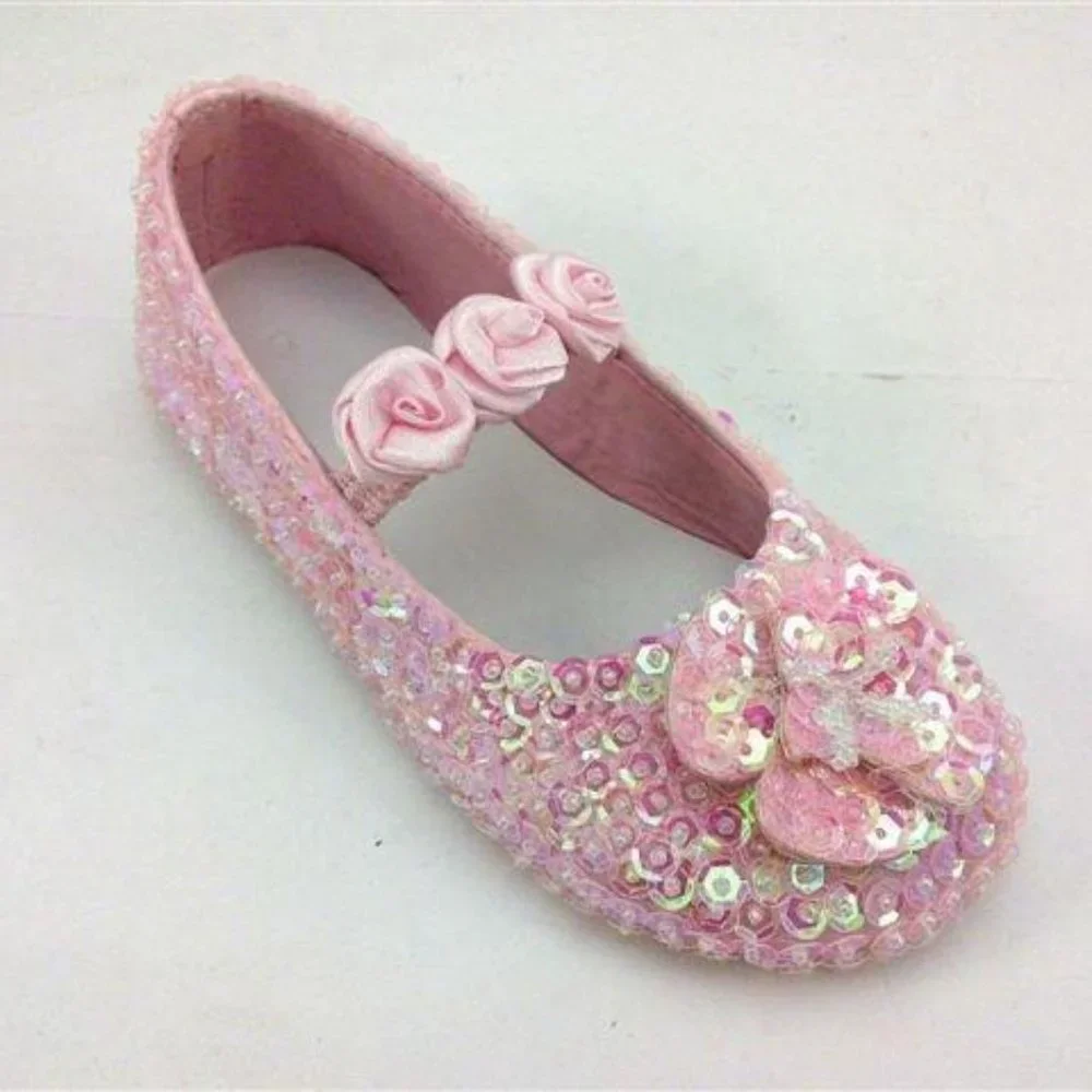 NEW Pink Sequin Girls Shoes w/Rosettes Toddler/Tween Girl 7 Toddler 3 4‎ 5 Youth