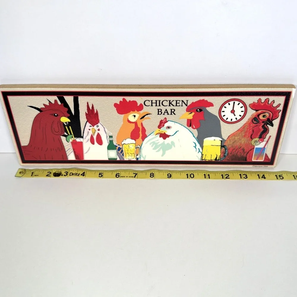 Montage Key West 2004 Bar Sign Chickens Drinks Hand Cut Embossed Glossy‎ Signed