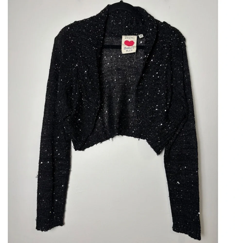 Derek Heart Plus Cropped Cardigan Shrug Sweater 3X Whimsigoth Sequin‎ Dressy
