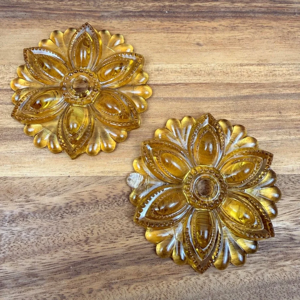 Antique Amber Pressed Glass Curtain Tie-Backs 3