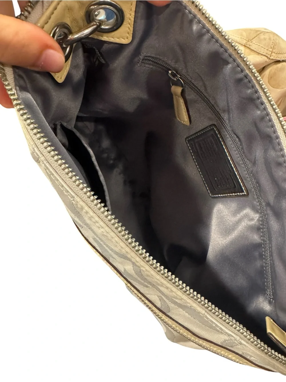 Y2K Coach Poppy Cream and Silver Signature Canvas Crossbody Shoulder Bag