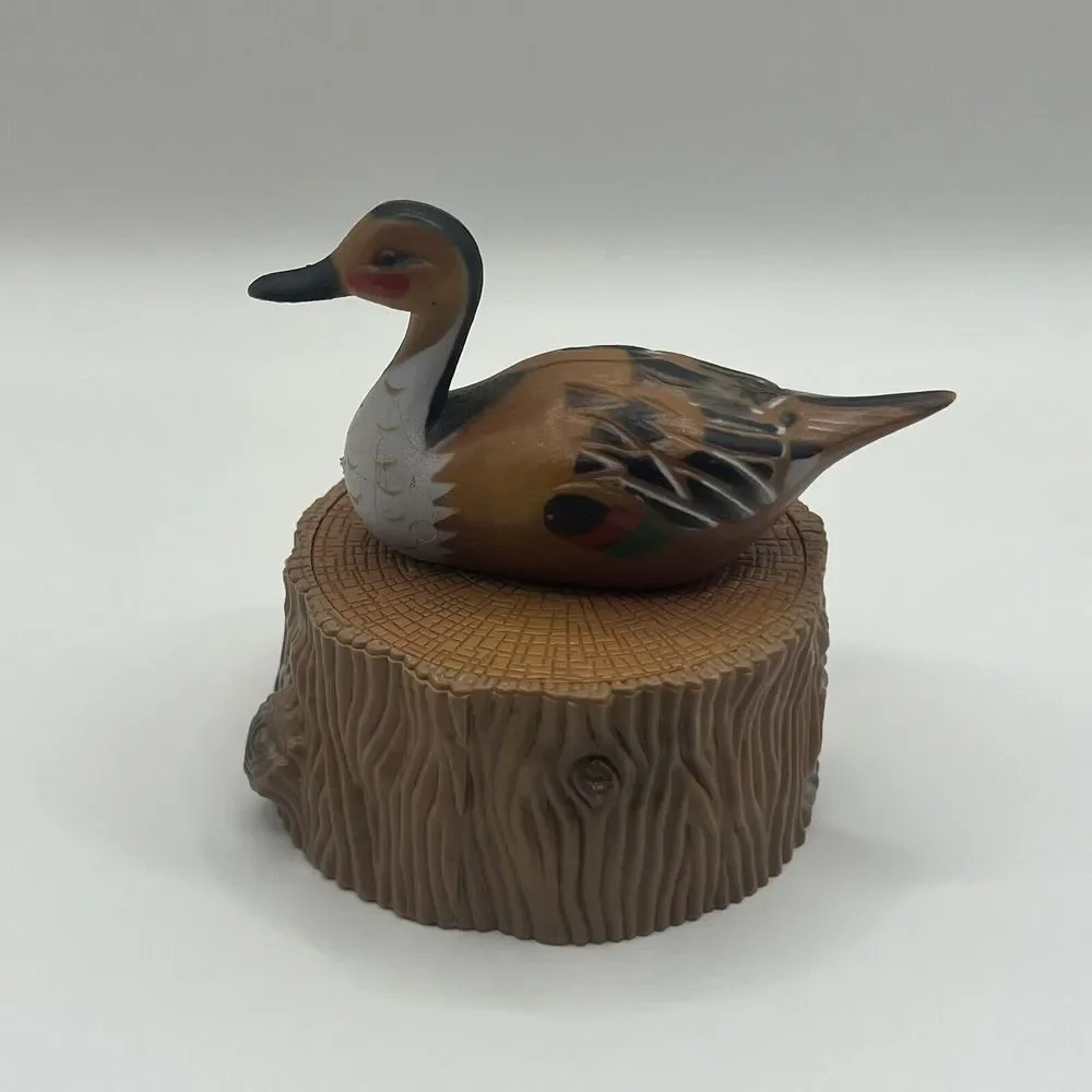 Mallard Pintail Duck Tree Branch Plastic‎ Lidded Trinket Box Vintage Hong Kong