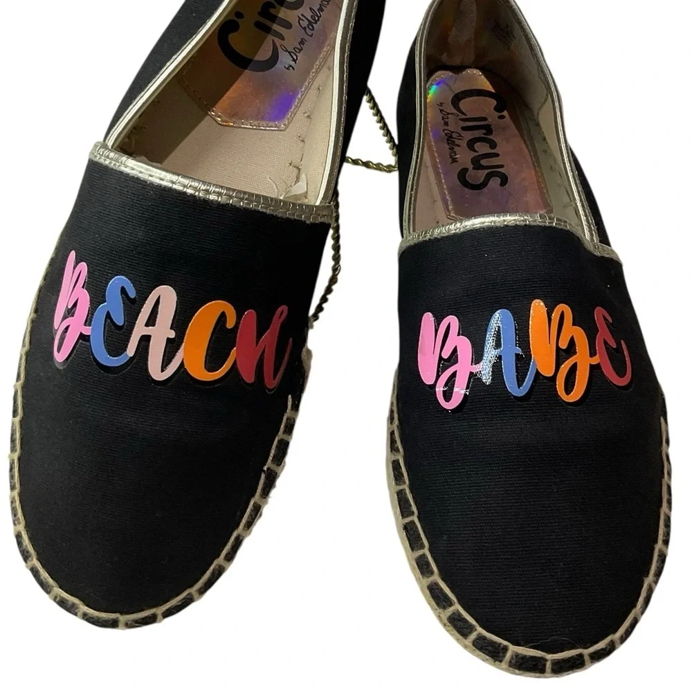 Sam Edelman Beach Babe Black Espadrilles with Pink Detail