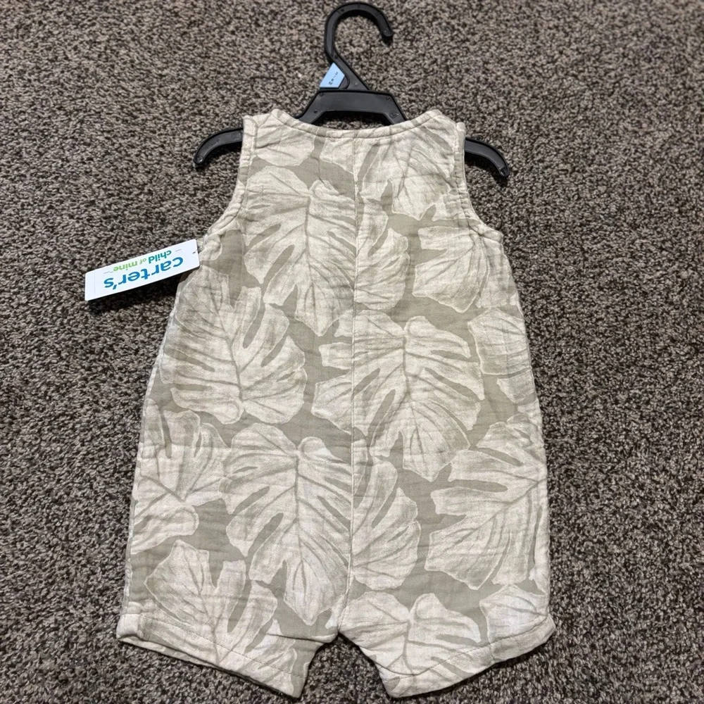 NEW! NWT Carter's Sleeveless Romper Foliage Leaf Pattern Muslin 3-6mo Outfit