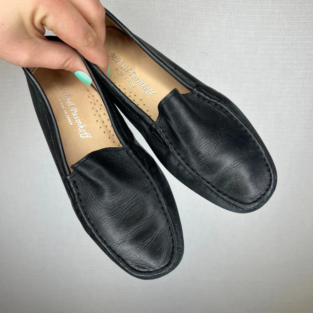 Michael Pasinkoff Black Leather Driving Loafers Made in‎ Italy Size 35 9852