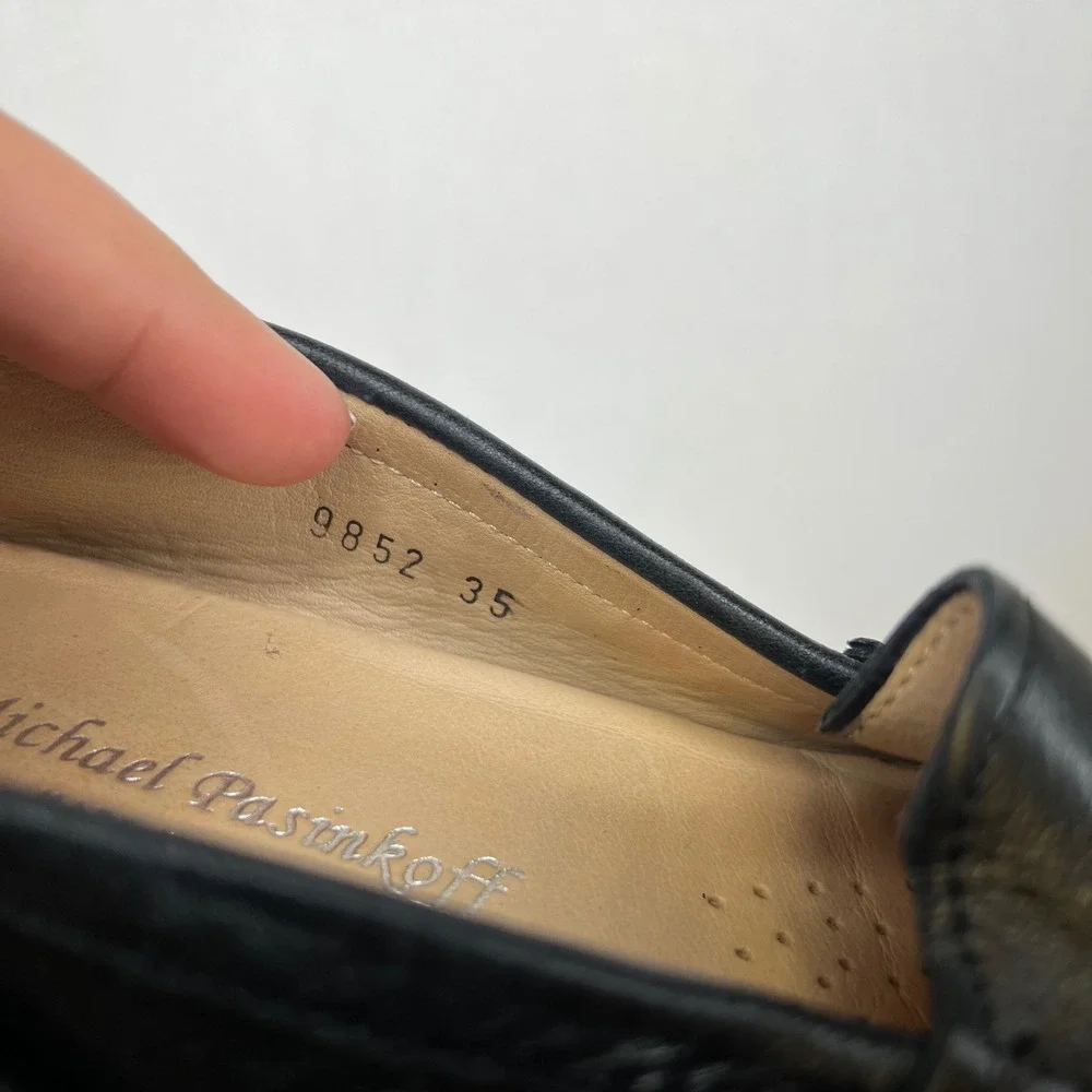 Michael Pasinkoff Black Leather Driving Loafers Made in‎ Italy Size 35 9852