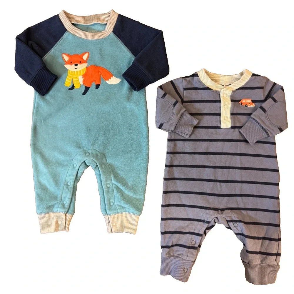Carters Baby Boy 3 Months Rompers Long Sleeved Outfits Pants Lot‎ Fox Car