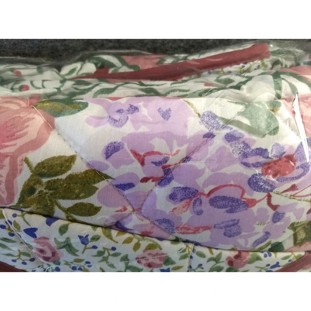 All Seasons Full Size Reversible Quilt Cotton Blend Floral‎ Bedspread Vtg NOS