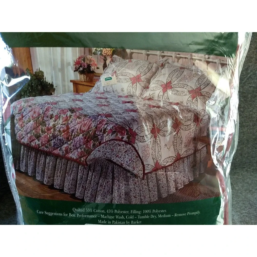 All Seasons Full Size Reversible Quilt Cotton Blend Floral‎ Bedspread Vtg NOS