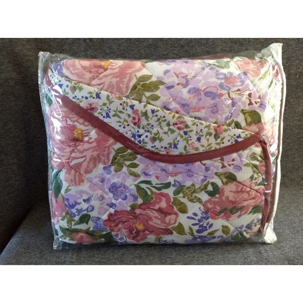 All Seasons Full Size Reversible Quilt Cotton Blend Floral‎ Bedspread Vtg NOS