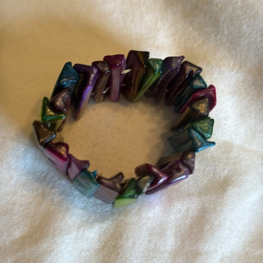 Mother of Pearl Rainbow Multi Color Stick Stretch Bracelet