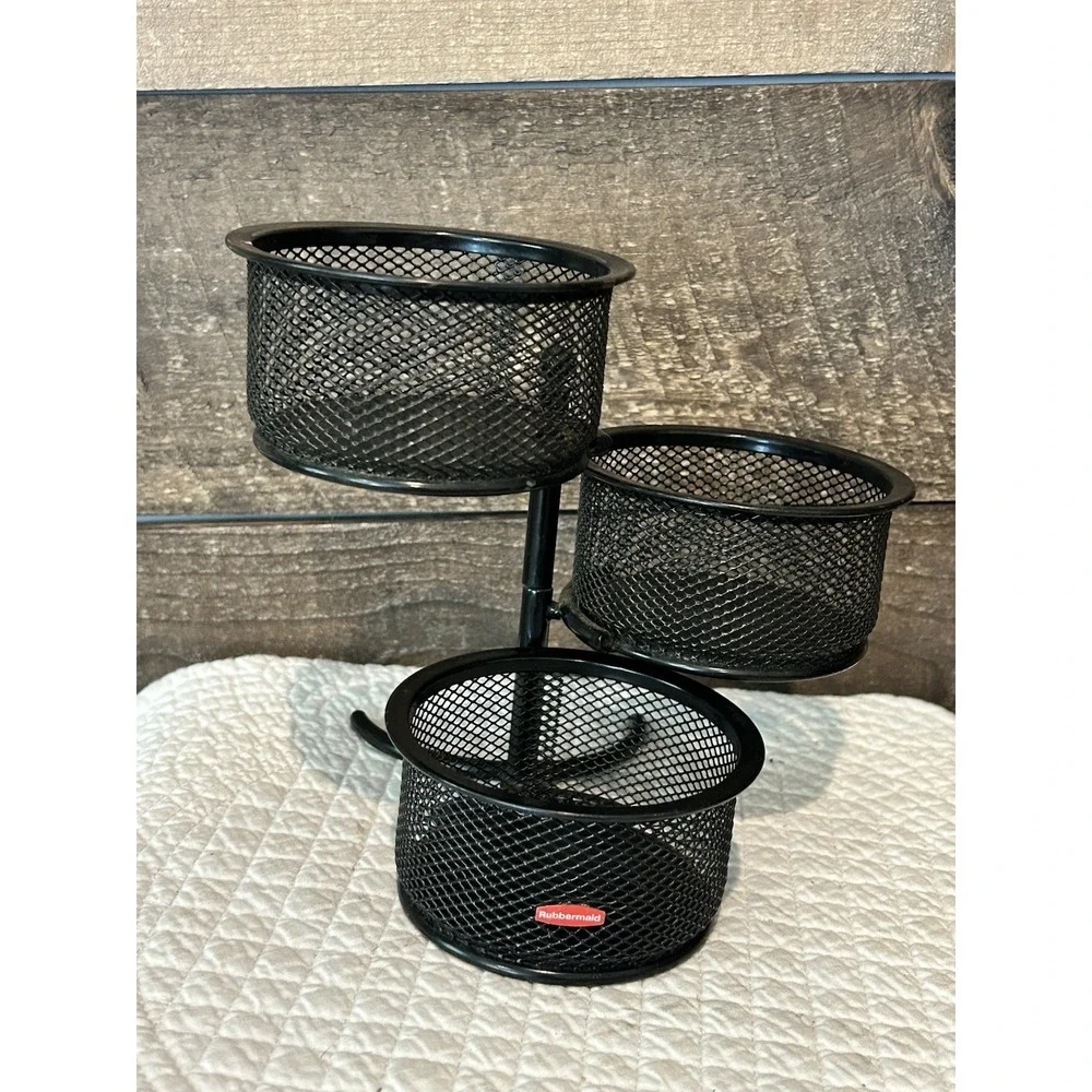 Y2K Era Rubbermaid 3‎ Tier Mesh Swivel Desk Organizer Black Metal Office Storage