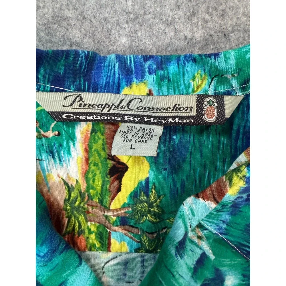 Pineapple Connection Creations By HeyMan Mens L Rayon Tropical Hawaiian Shirt