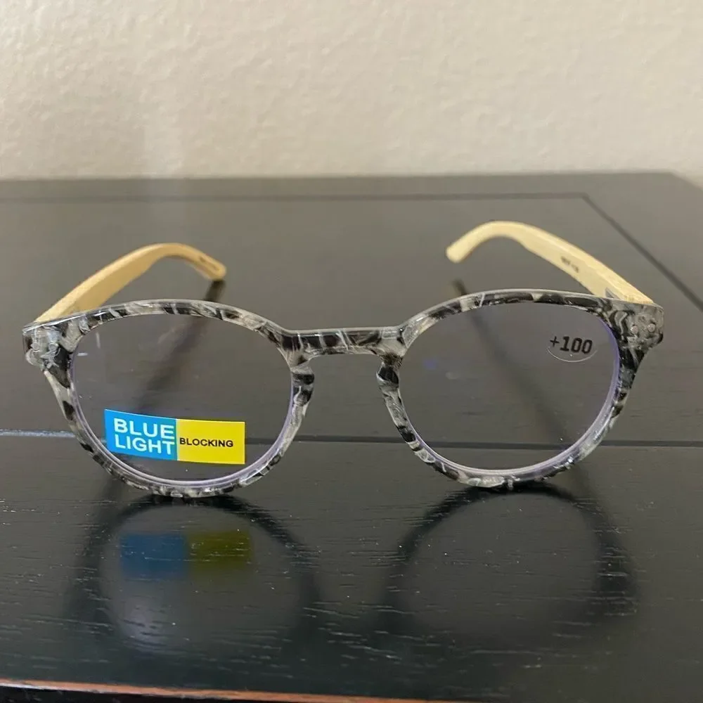💼Round Pebble Clear and Black  Glasses, Readers with Blue Light Blocking