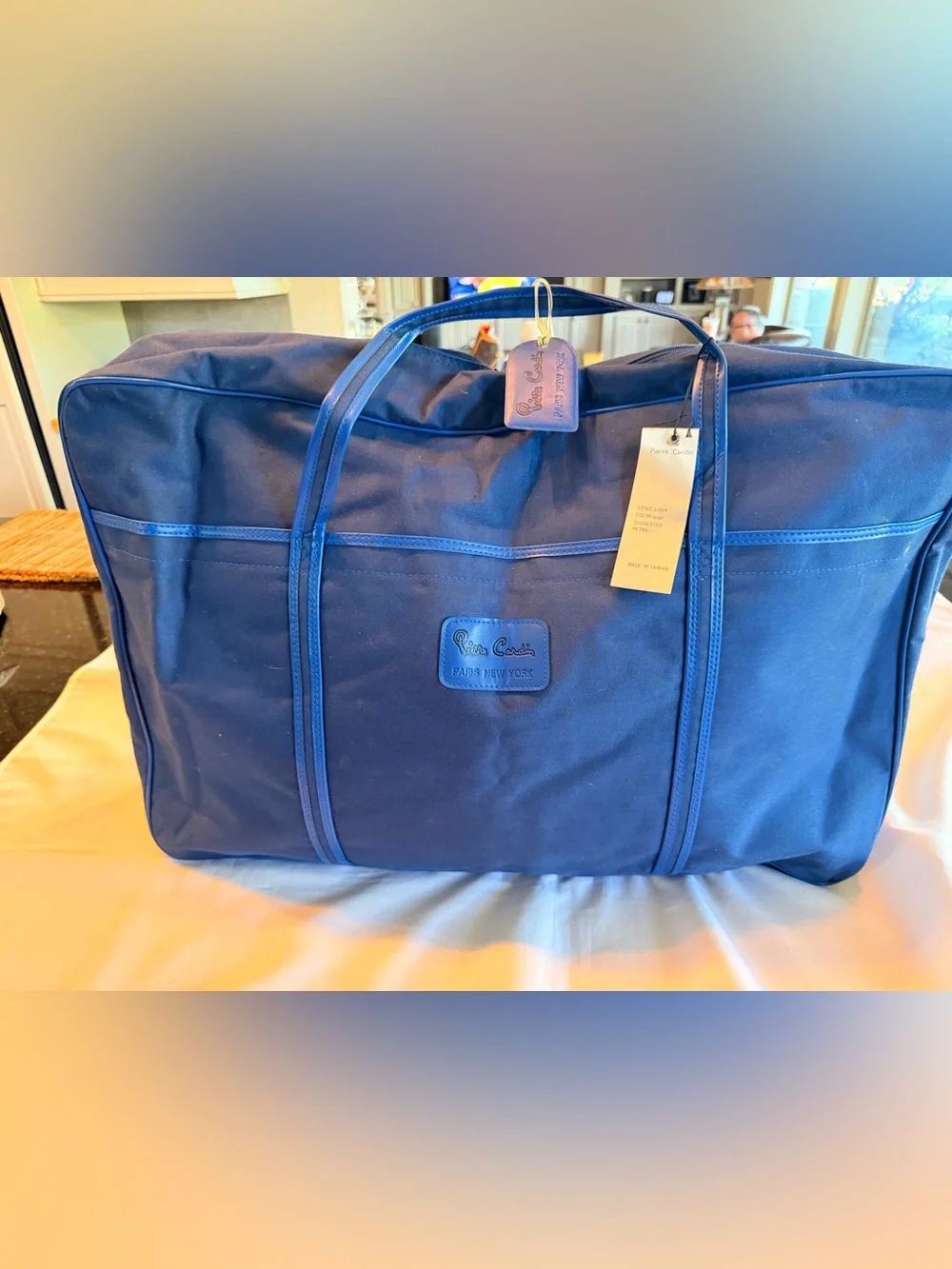 Vintage 1970s RARE NWT Pierre Cardin Extra Large Blue Nylon Luggage Suitcase Bag