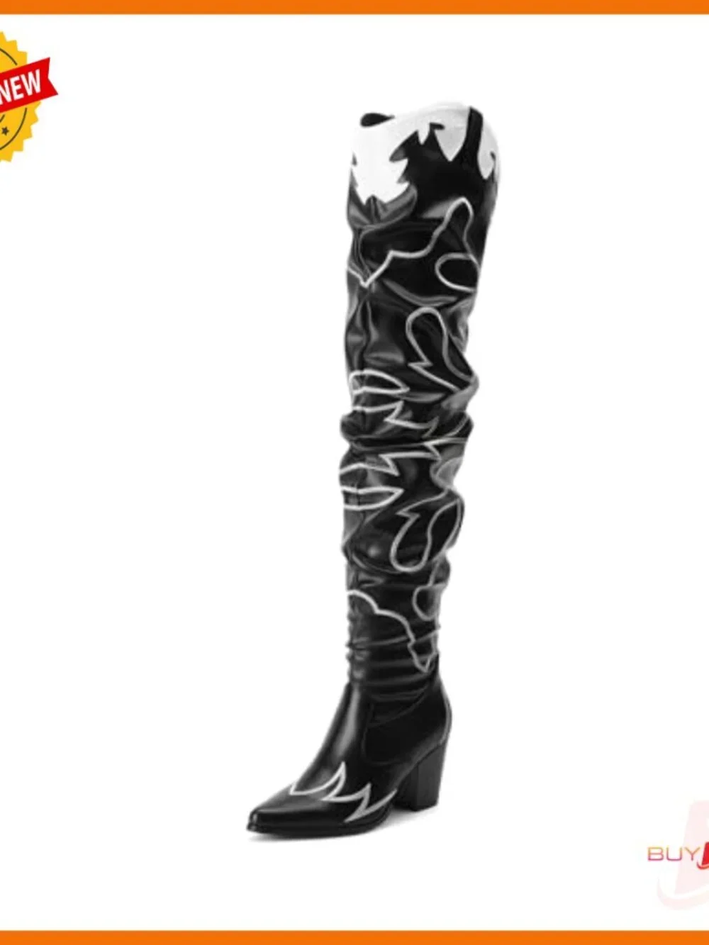 Women's Over the Knee Boots Slouchy Pointed Toe Embroidered Heeled