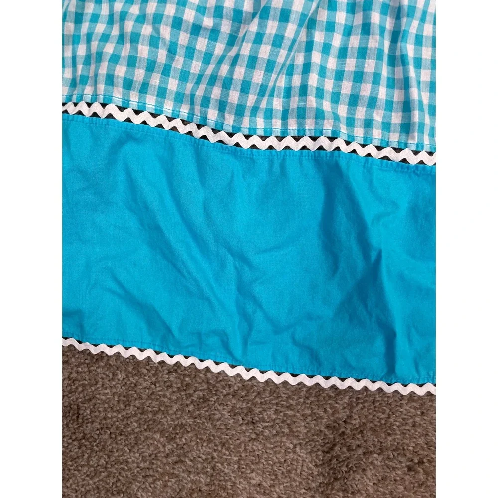 Vintage Blue Gingham Half Apron Rickrack Trim Front Pocket Retro Cottagecore