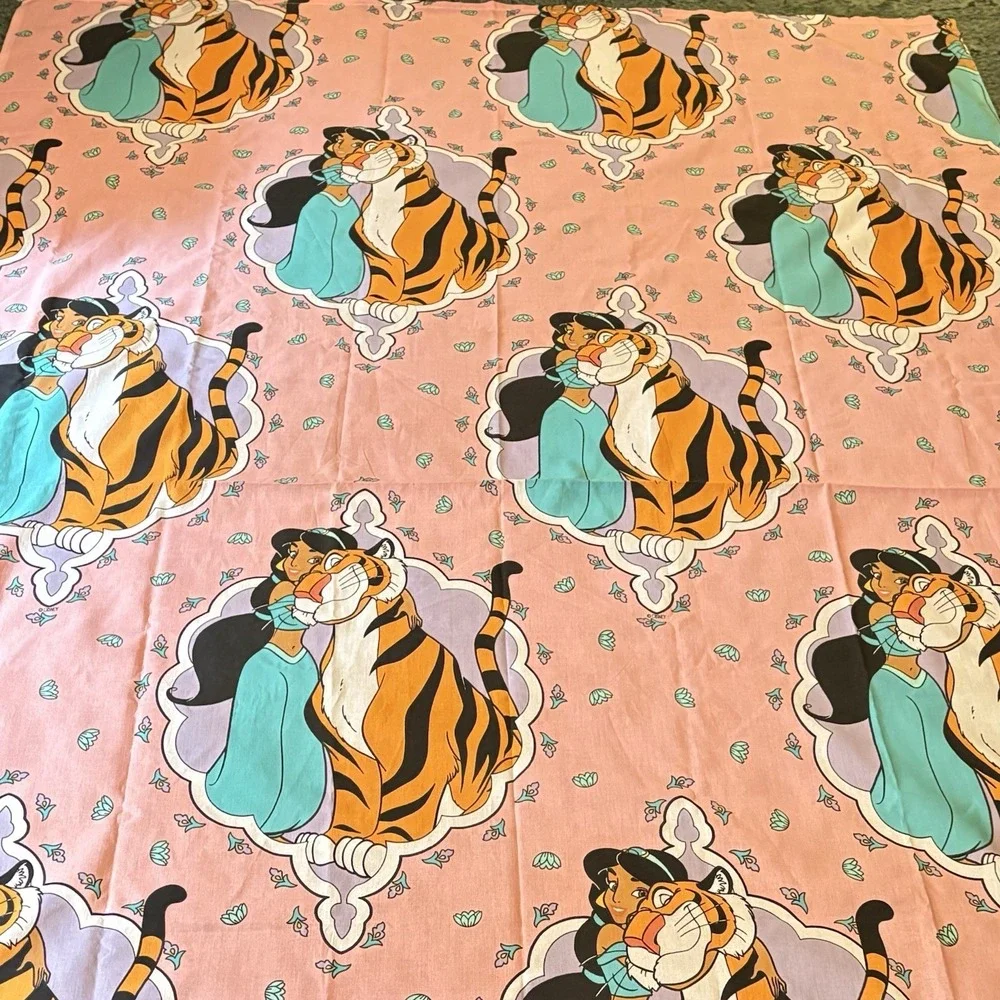 Disney Flat Sheet Jasmine Sheet Aladdin Rajah VTG 90s