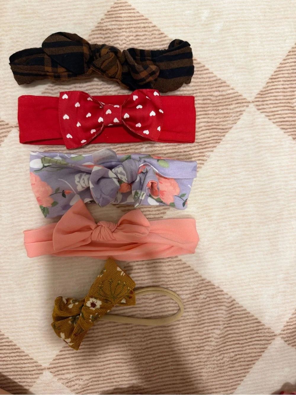 Kids Bow Headband Set - Pink, Red, Lavender, Mustard, Black Stripes. 18-24 mo