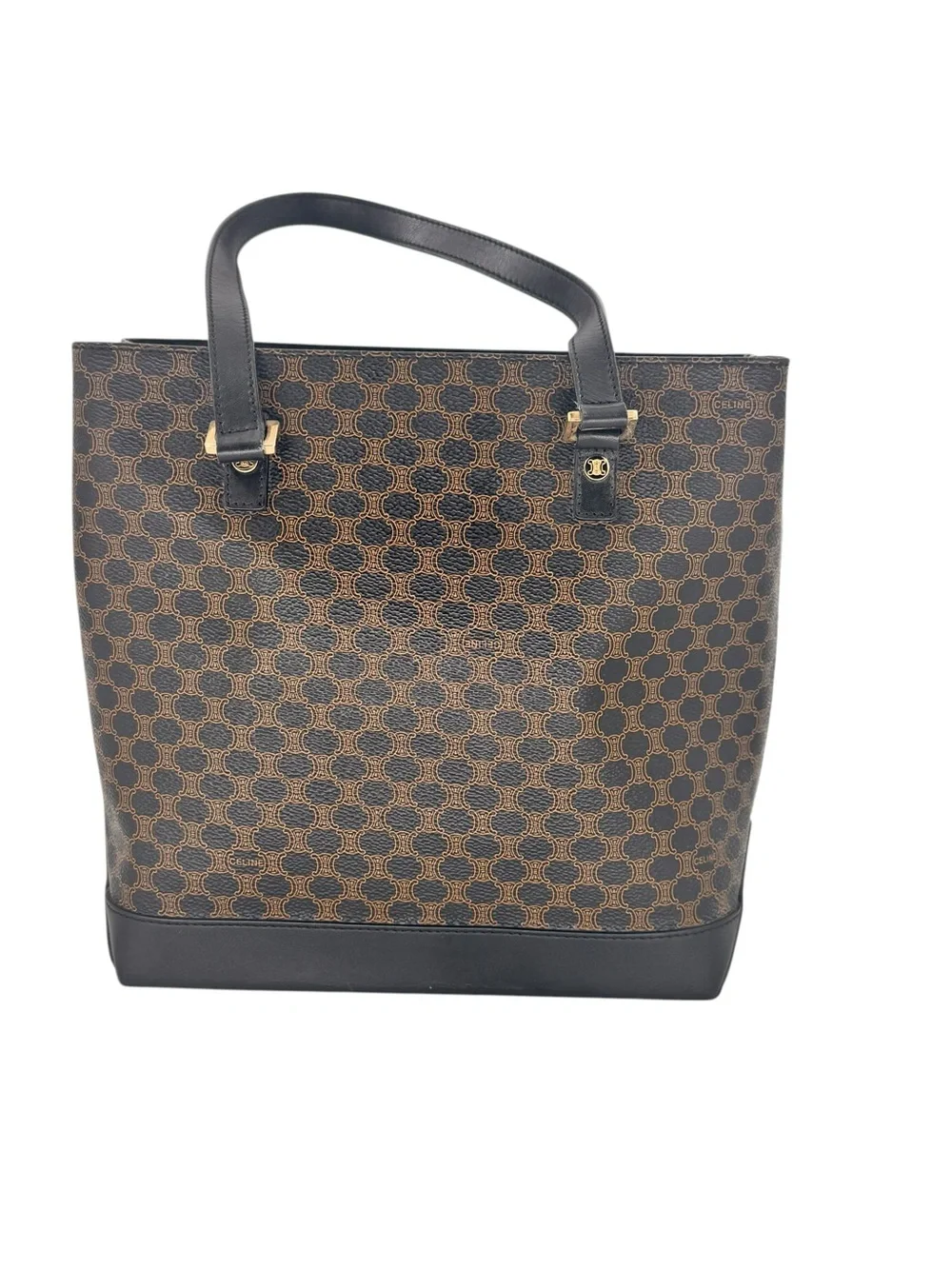 Celine Vintage Black Macadam Triomphe GHW monogram tote classic bag