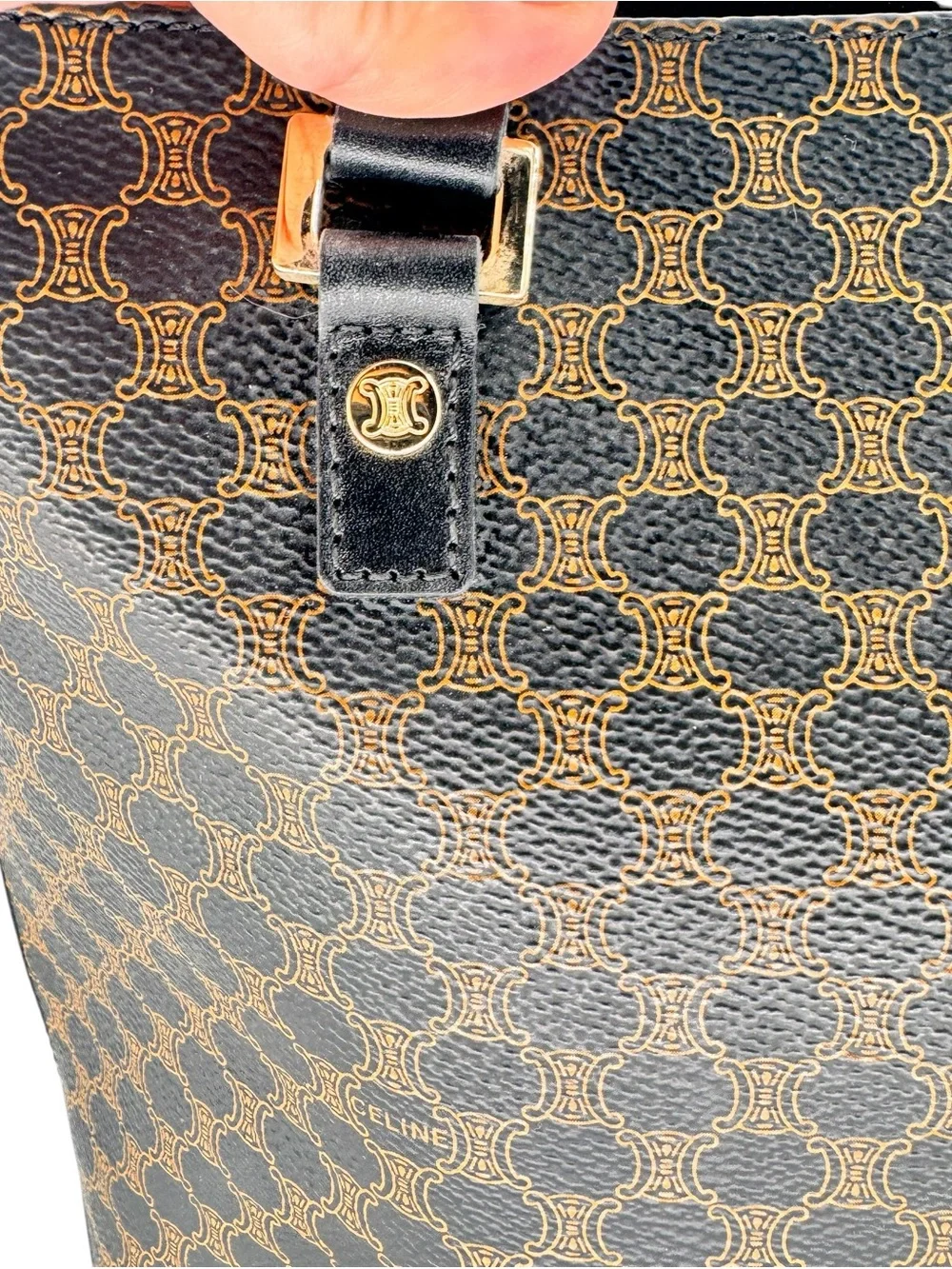 Celine Vintage Black Macadam Triomphe GHW monogram tote classic bag