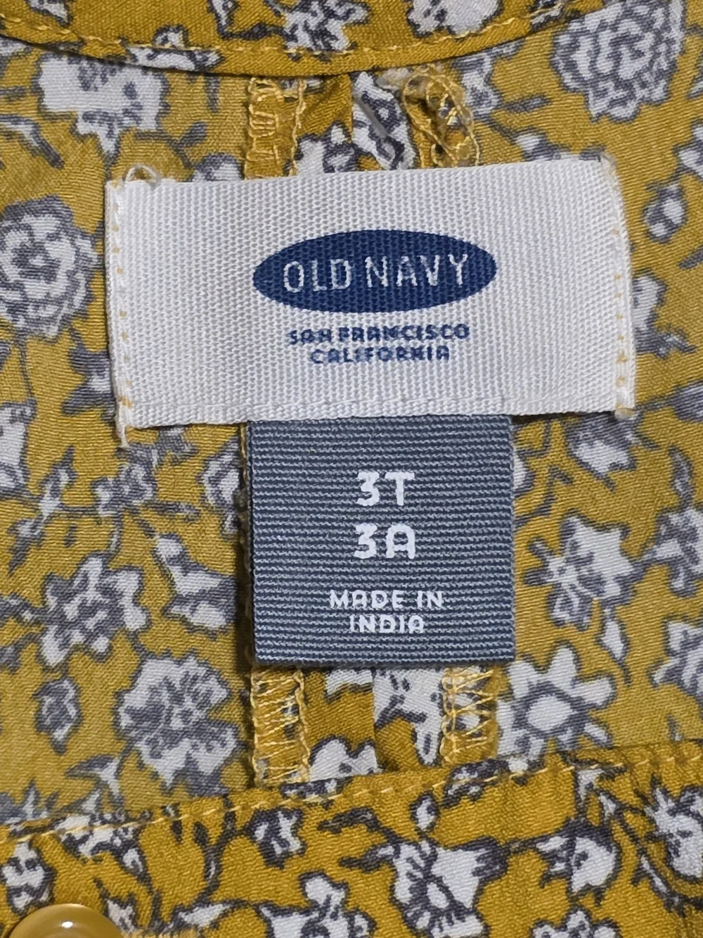 Old Navy Toddler Dress 3T Mustard Floral Long Sleeve Fall Outfit Girls