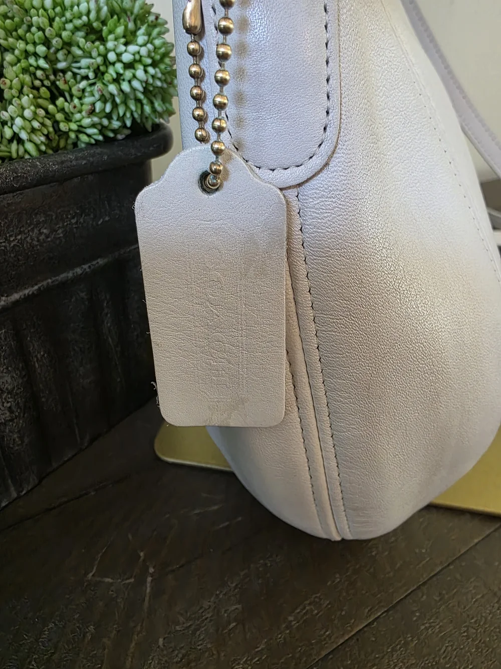 Vintage Coach Small Framed Pouch Crossbody Bag White  Glovetanned Leather USA