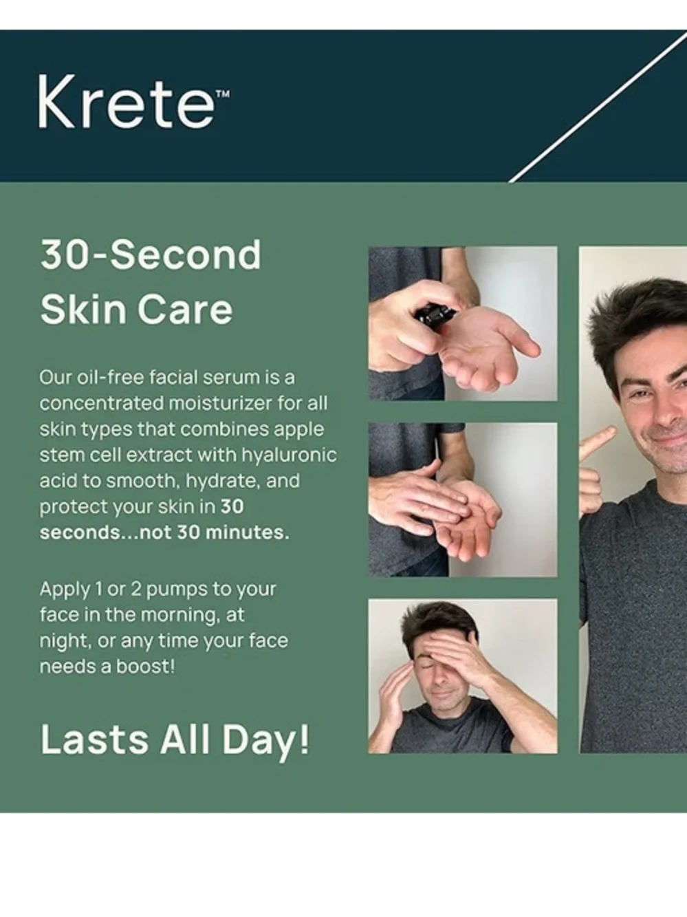 KRETE  Hydrating Facial Serum for Men NWT Apple Stem Cell Extract 1 oz