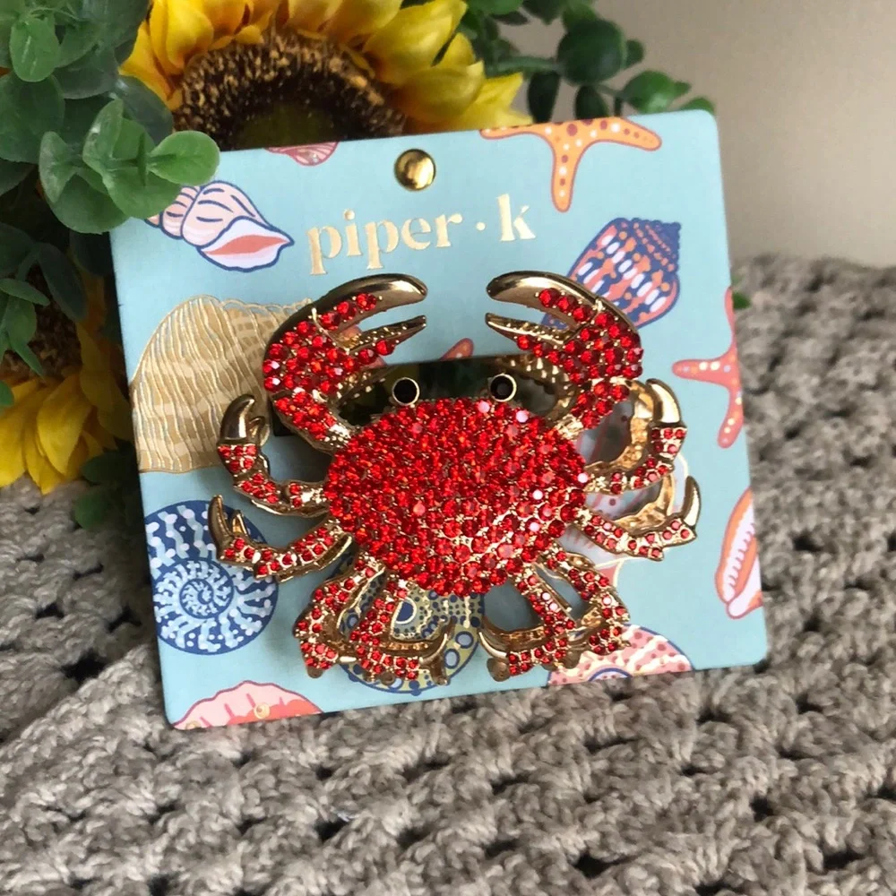 BEACHY Red and Gold CRAB Hair Claw Clip