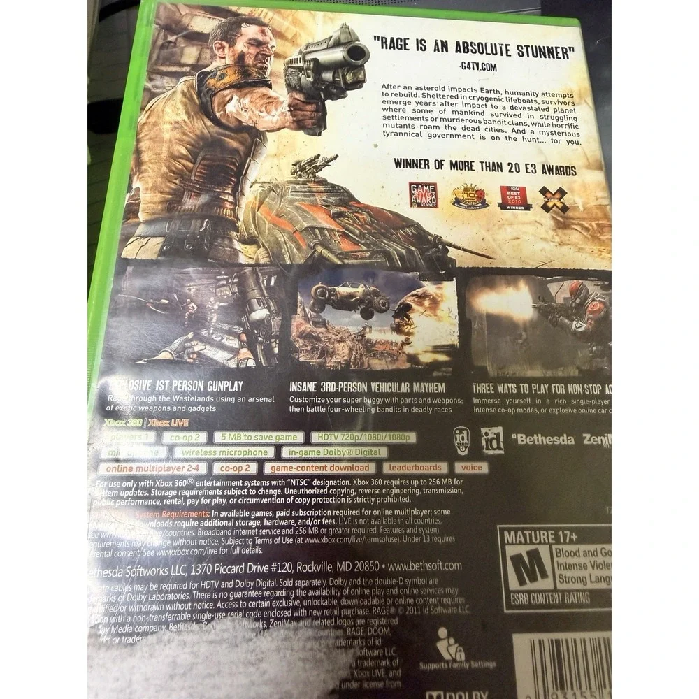 RAGE Xbox 360 Bethesda id Software Complete‎ with Manual 3-Disc Set