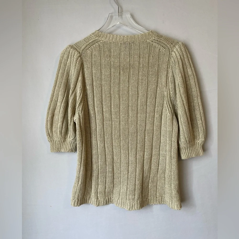 J.Crew Linen Ribbed Short Puff Sleeve Knit Sweater Top L