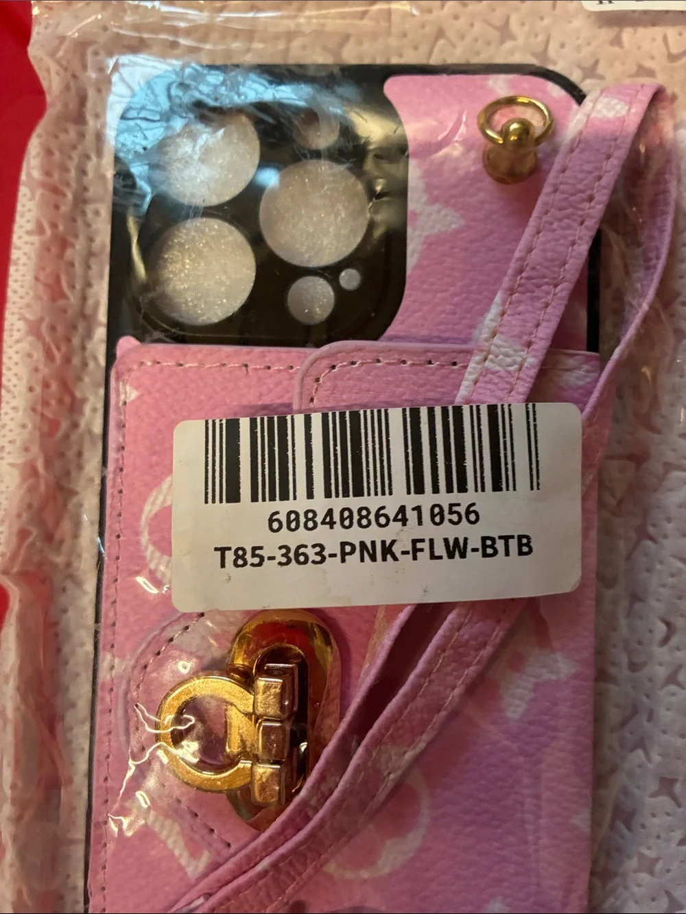 Source Unknown Pink Monogram Wallet Phone Case with Gold Hardware