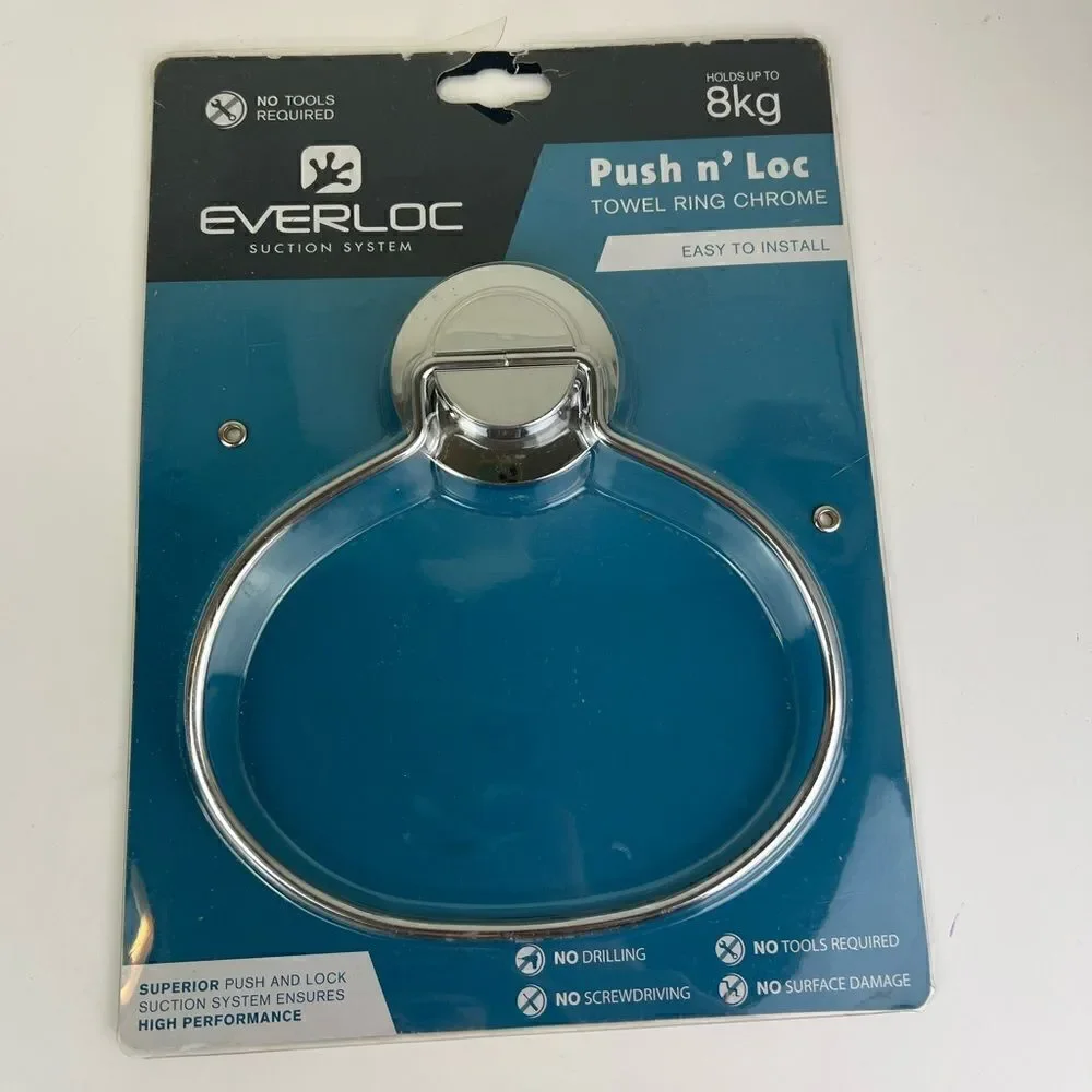 Everlock Push n loc Towel Ring Chrome