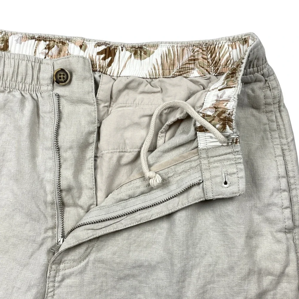 28 Palms Mens 100% Linen Pants L 32 Beige Straight Pockets Cruise Beach Wedding