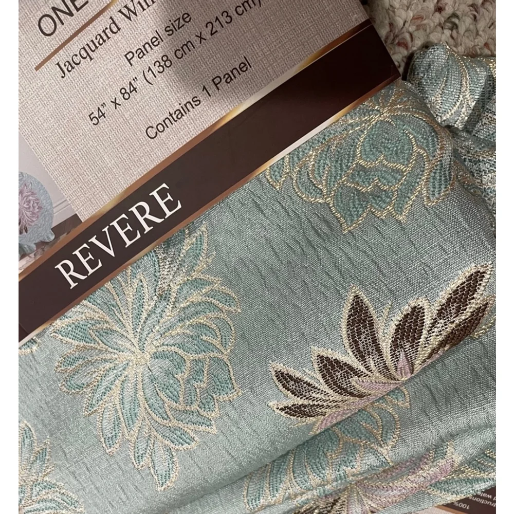 Jacquard Floral Grommet Window Curtain Panels Aqua Blue 54” x 84” Set of 2