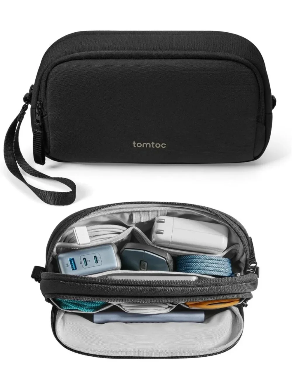 Water-Resistant Tech Organizer Pouch | Dual Compartment Travel Case for Cables