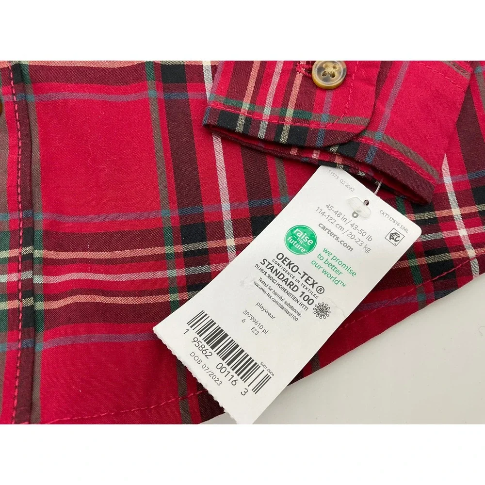 Carters Button Down Shirt Boys 6 Green Red Plaid 2 Pack Holiday School Classic