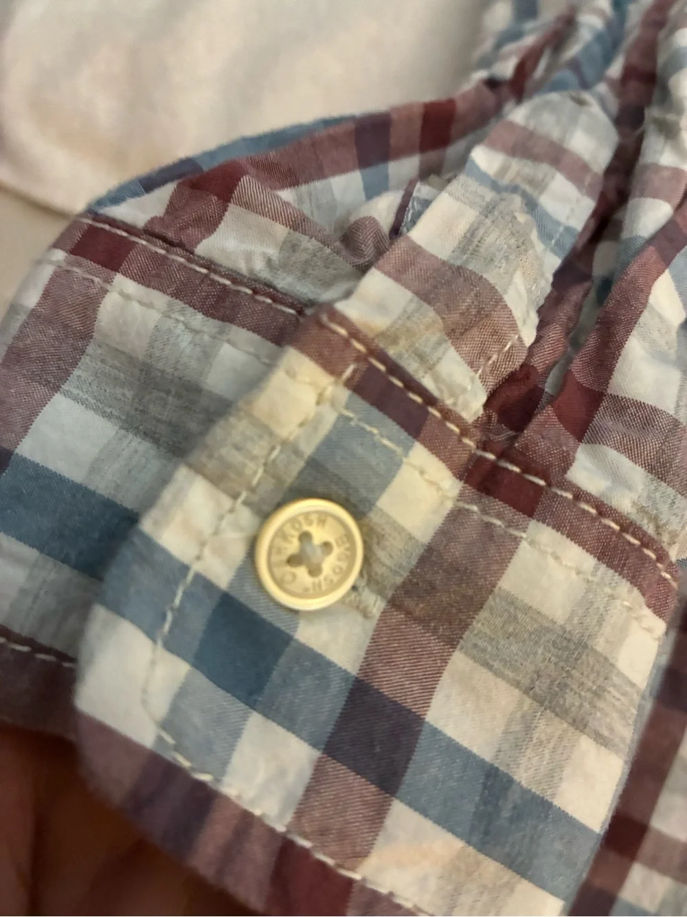 Pre-owned OshKosh B'gosh Youth’s Plaid Button-Down Shirt - White, Blue & Brown