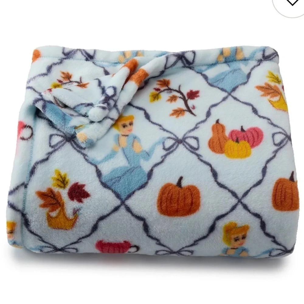 Disney Cinderella Fall Halloween Blanket NEW Fleece Blue Pumpkin Princess