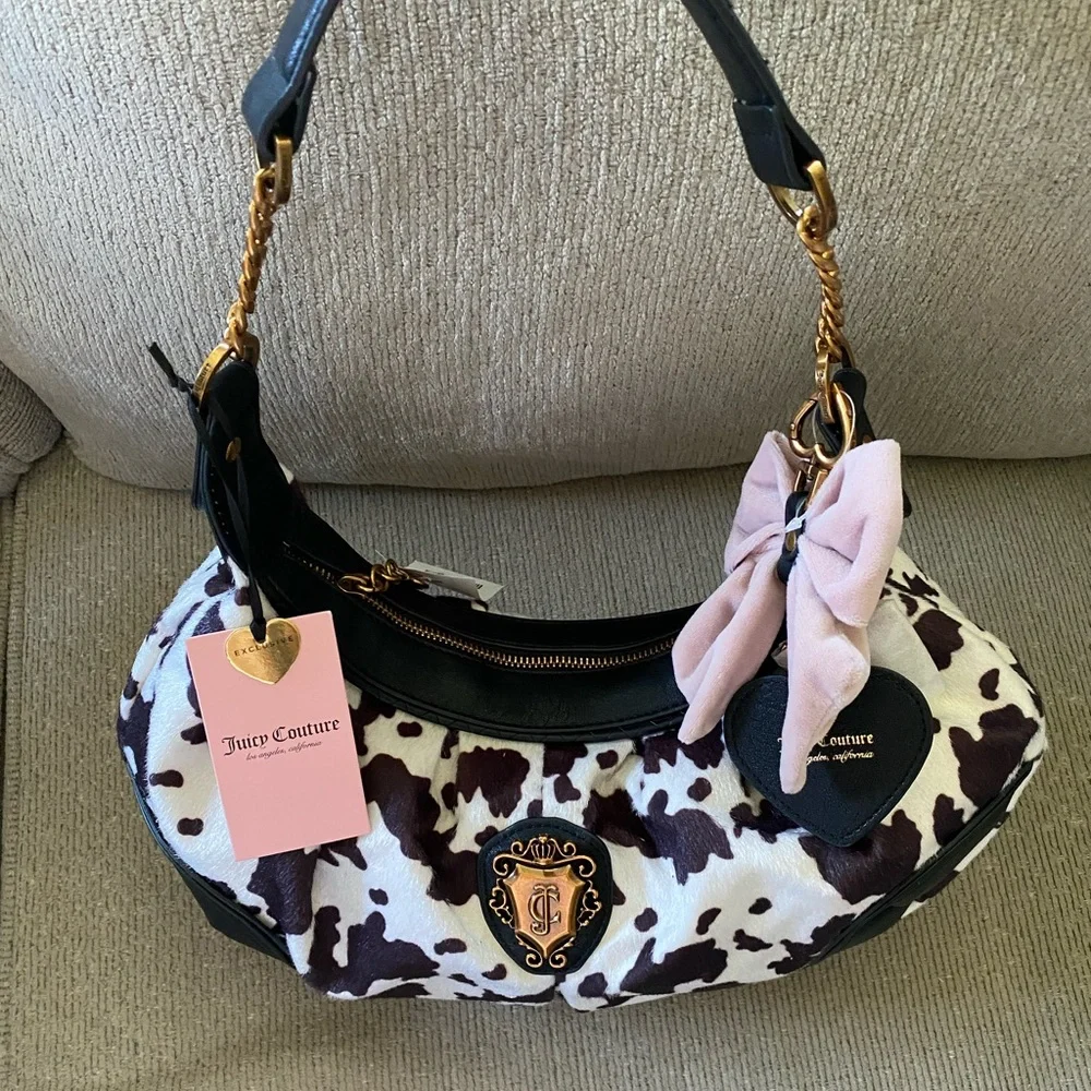 Juicy Couture Romance Cow Hobo Purse - Black & White
