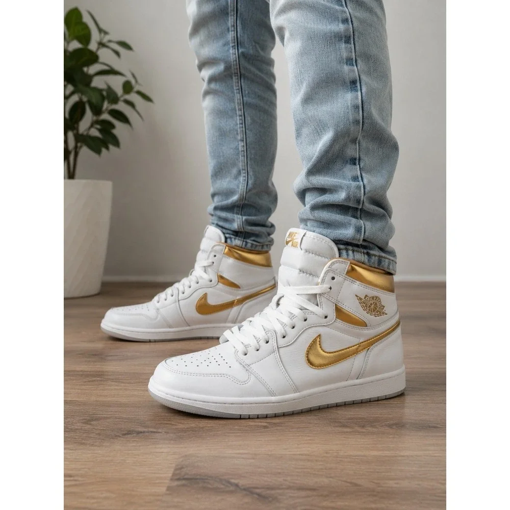 Jordan 1 Retro High OG Mens Shoes White-Metallic Gold FD2596-107 Basketball 11.5