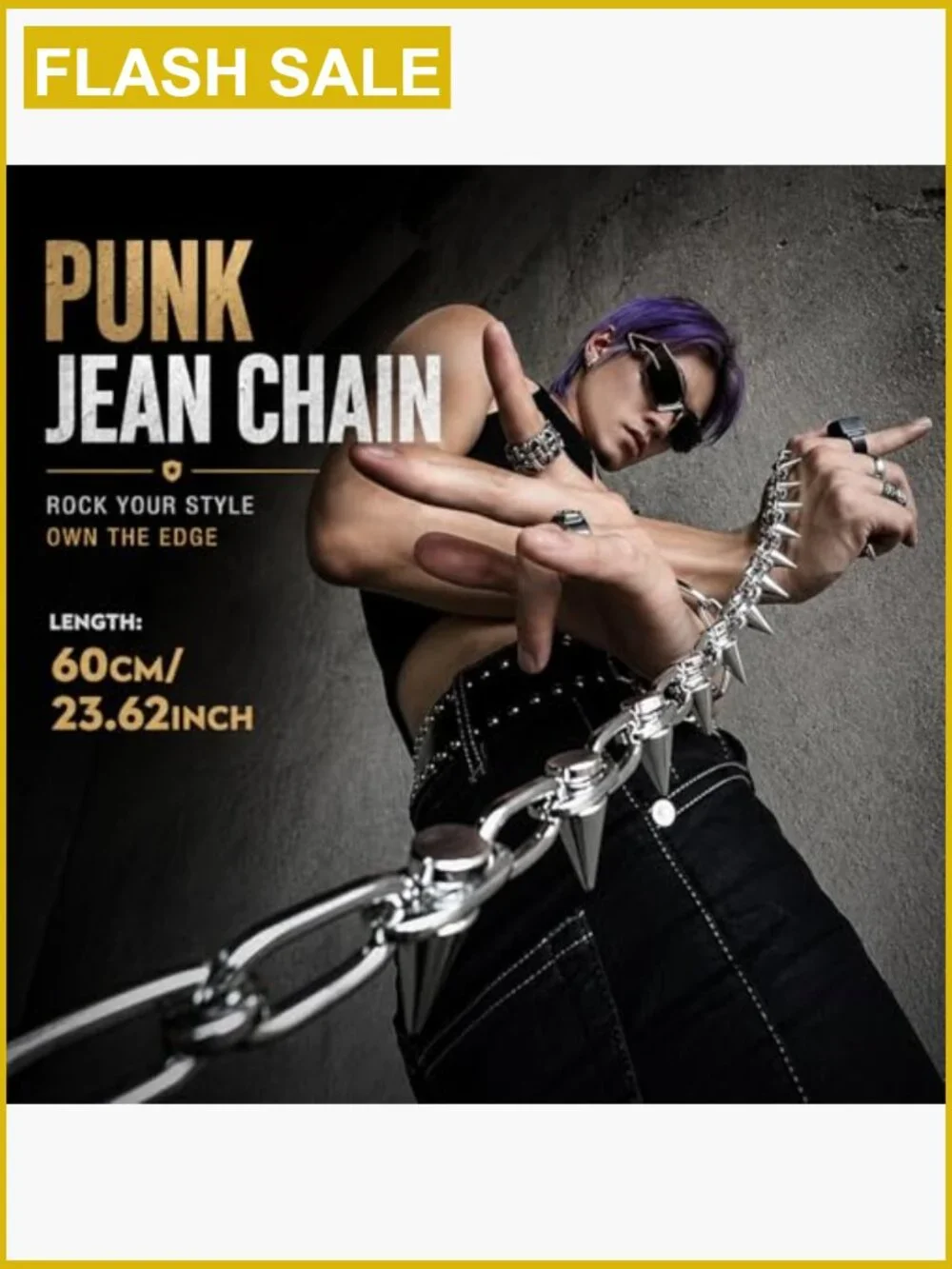 23.6in Spiked Wallet Chain Punk Gothic Heavy Duty Keychain
