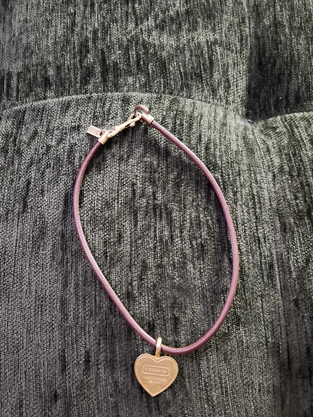 Coach Brown Leather & Brass Heart Necklace Rare Vintage Beauty 16