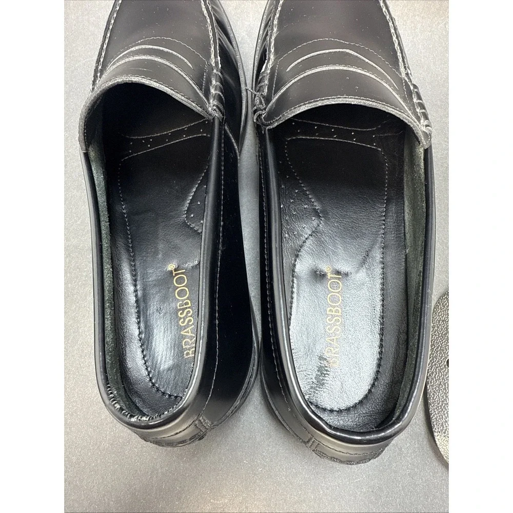Brassboot Black Leather Men's Dress Loafers 13 M Shoes w Vtg Shoe Tree Stretcher